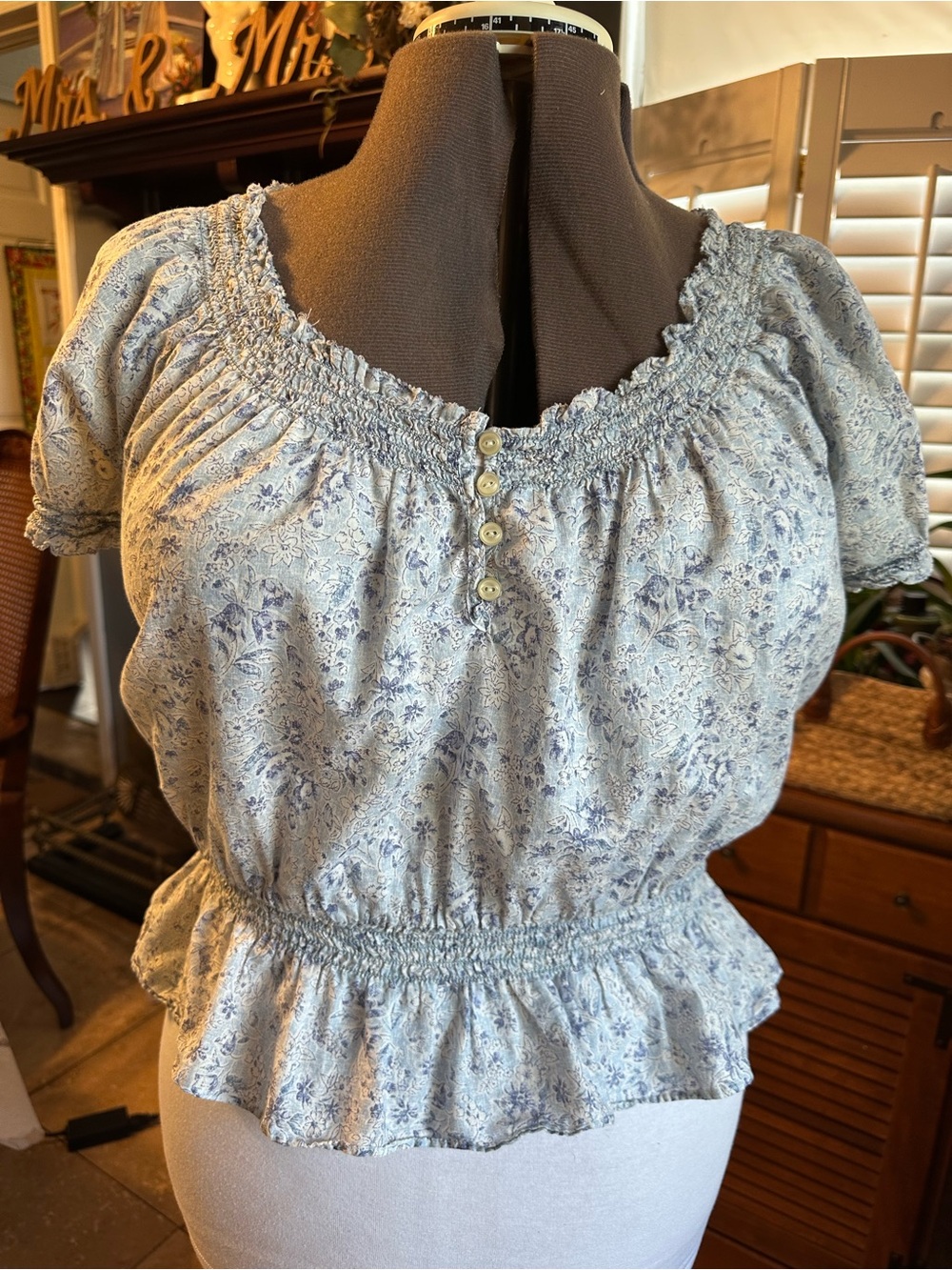 Lauren Jeans Company Ralph Lauren Ditsy Floral Smocked Peasant Blouse